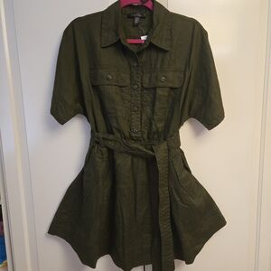 Olive Green Linen Utility Dress
